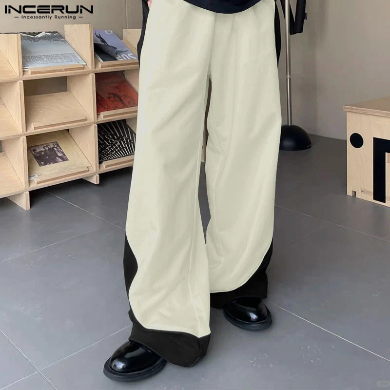 INCERUN 2024 Korean Style Pantalons New Men's Casual Splicing Color Block Pants Fashion Simple Male Straight Leg Trousers S-5XL