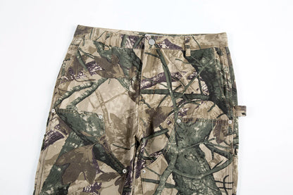 Pantalon de bûcheronnage camouflage à feuilles High Street pour hommes Jeans baggy patchwork droits Cargos Y2k Pantalones Hombre Pantalons surdimensionnés