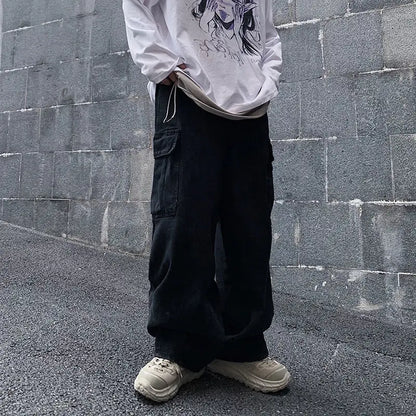 HOUZHOU Baggy Jeans Trousers Male Denim Pants Black Wide Leg Pants Men's Jeans Loose Casual Korean Streetwear Hip Hop Harajuku