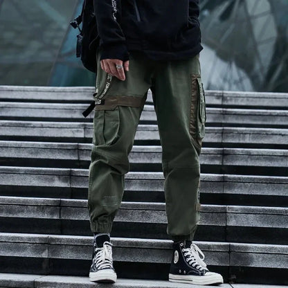 HOUZHOU Techwear Cargo Pants Men Pockets Hip Hop Joggers Japanese Streetwear Green Black Trousers Male Loose Casual Outwear