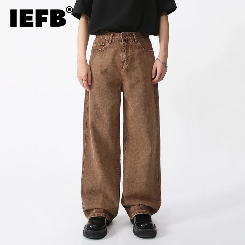 IEFB Men's Wear New Coffee Casual Denim Trousers Spring Loose Simple 2023 Vintage Wide Leg Male Jeans Korean Fashion 9A6953