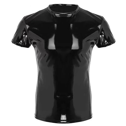 Männer Glänzendes Hemd Wetlook Lackleder Kurzen Ärmeln Sommer Sexy T-shirt Bühne Nachtclub Tops Casual Unterhemden Kleidung A50