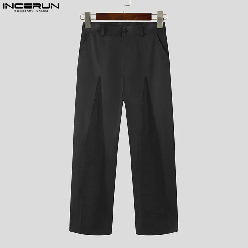 INCERUN 2024 American Style Men Long Pant Mesh Splicing Design Trousers Casual Well Fitting Male Solid Versatile Pantalons S-5XL