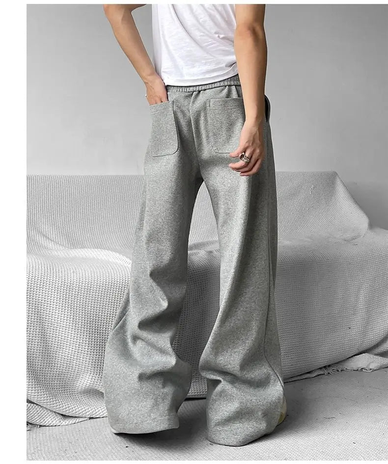 HOUZHOU Pantalon de survêtement à jambe large pour hommes Pantalon de sport surdimensionné gris Pantalon de sport Pantalon décontracté pour hommes Pantalon ample coréen Streetwear Hip Hop