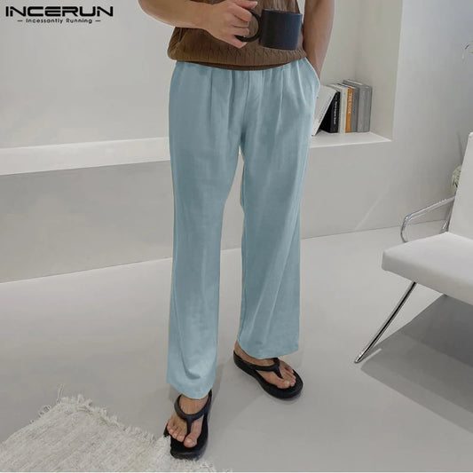 INCERUN 2024 Pantalons im koreanischen Stil Stilvolle Herrenhose mit geradem Bein und langer Hose Lässige, solide All-Match-Hose mit elastischer Taille S-5XL