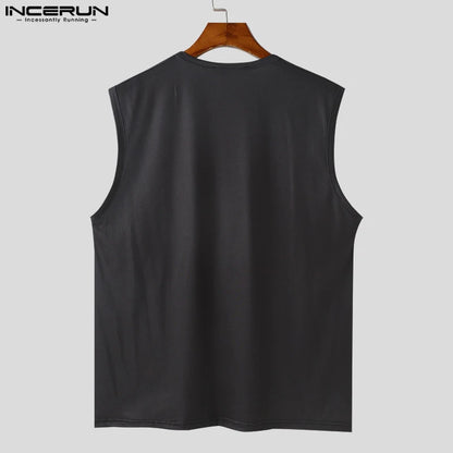 Fashion Casual Style Tops INCERUN New Men Floral Print O-neck Design Vests Male Streetwear Loose Sleeveless Tank Tops S-5XL 2024