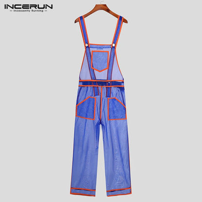 Stylish Well Fitting Rompers INCERUN Men Gauze Perspective Jumpsuit Sexy Leisure Style Male See-through Thin Bodysuit S-5XL 2024