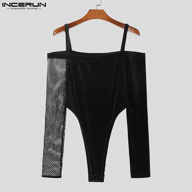 INCERUN 2024 Sexy Style Nouveaux Hommes Homewear Mode Solide Tout-match Bodys Beau Mâle Creuser Maille Longue Combinaison À Coutures S-5XL