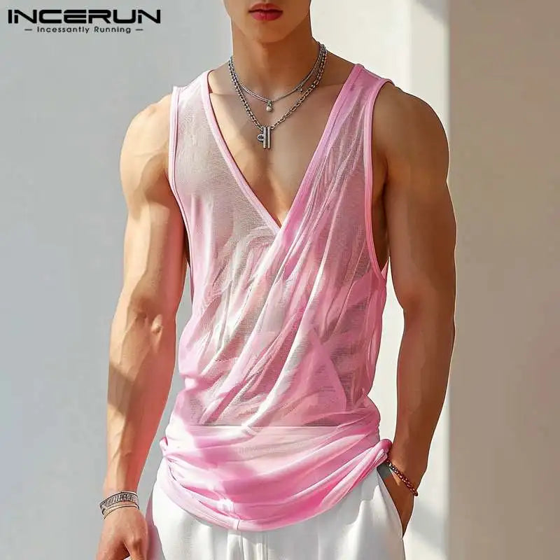 INCERUN Tops 2024 American Style Fashion Men's Personality Deconstruction Vests Casual Clubwear Hot Selling Thin Tank Tops S-5XL