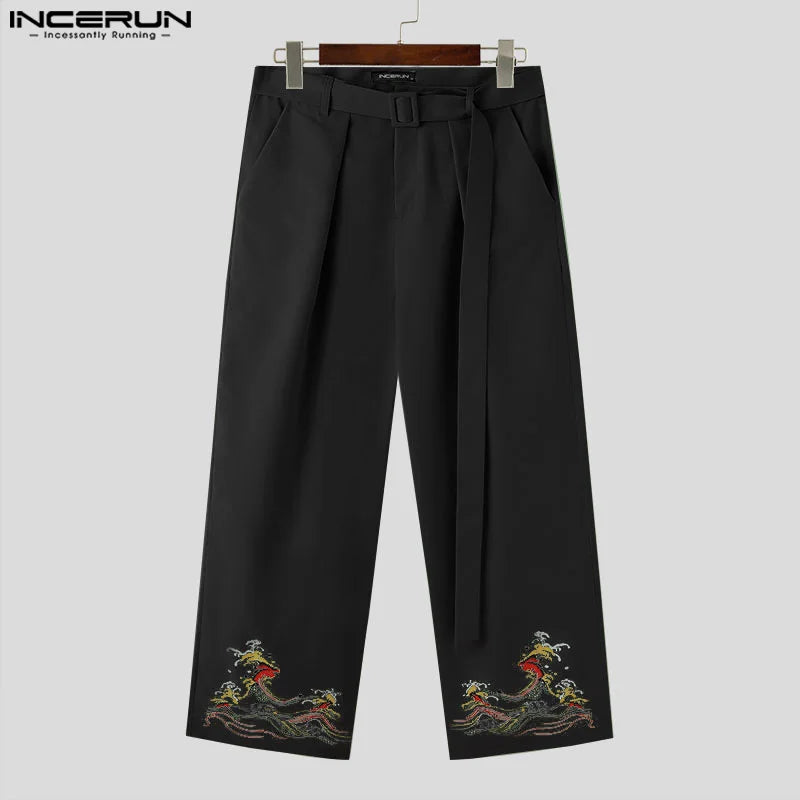 INCERUN 2024 Pantalons im koreanischen Stil Neue Herrenhosen mit Persönlichkeit und Druck, lässige Clubwear, männliche Plissierte Hose mit geradem Bein, S-5XL