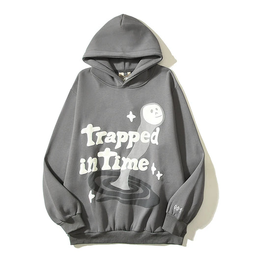 2023 New Tripped In Time Foam Stars Gray Fleece Hoodies for Men and Women Harajuku Streetwear Loose Cotton Hooded Sweatshirts