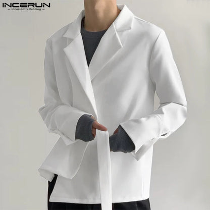 INCERUN Tops 2024 Korean Style New Mens Fashion Lace Up Design Cardigan Shirts Casual Simple All-match Long Sleeved Blouse S-5XL