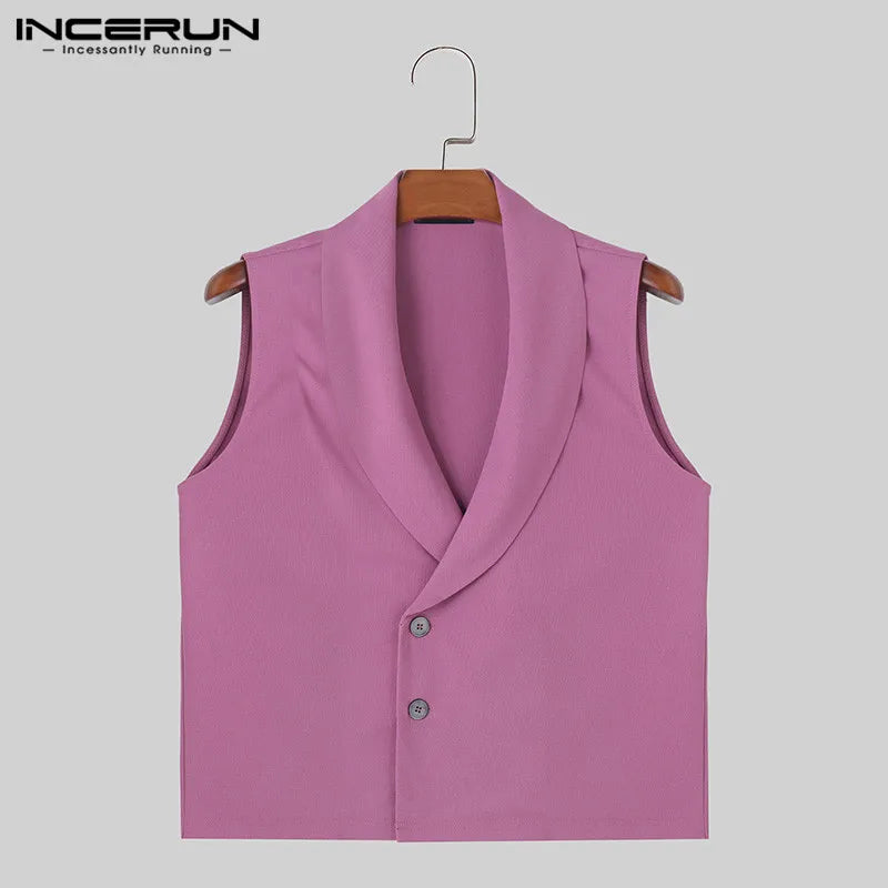 INCERUN Tops 2024 American Style Stylish New Men's Solid Casual Waistcoats Fashion Streetwear Personality Sleeveless Vests S-5XL