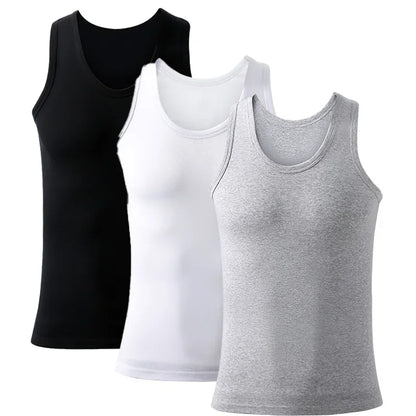 Lot de 3 débardeurs en coton pour homme, débardeurs respirants et solides, sous-vêtements d'été sans manches, débardeur A-Shirt pour exercice et fitness