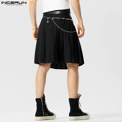 INCERUN 2023 American Style Men's Pleated Solid Half Skirts Shorts Casual Streetwear Hot Selling Male Loose Skirts Shorts S-5XL