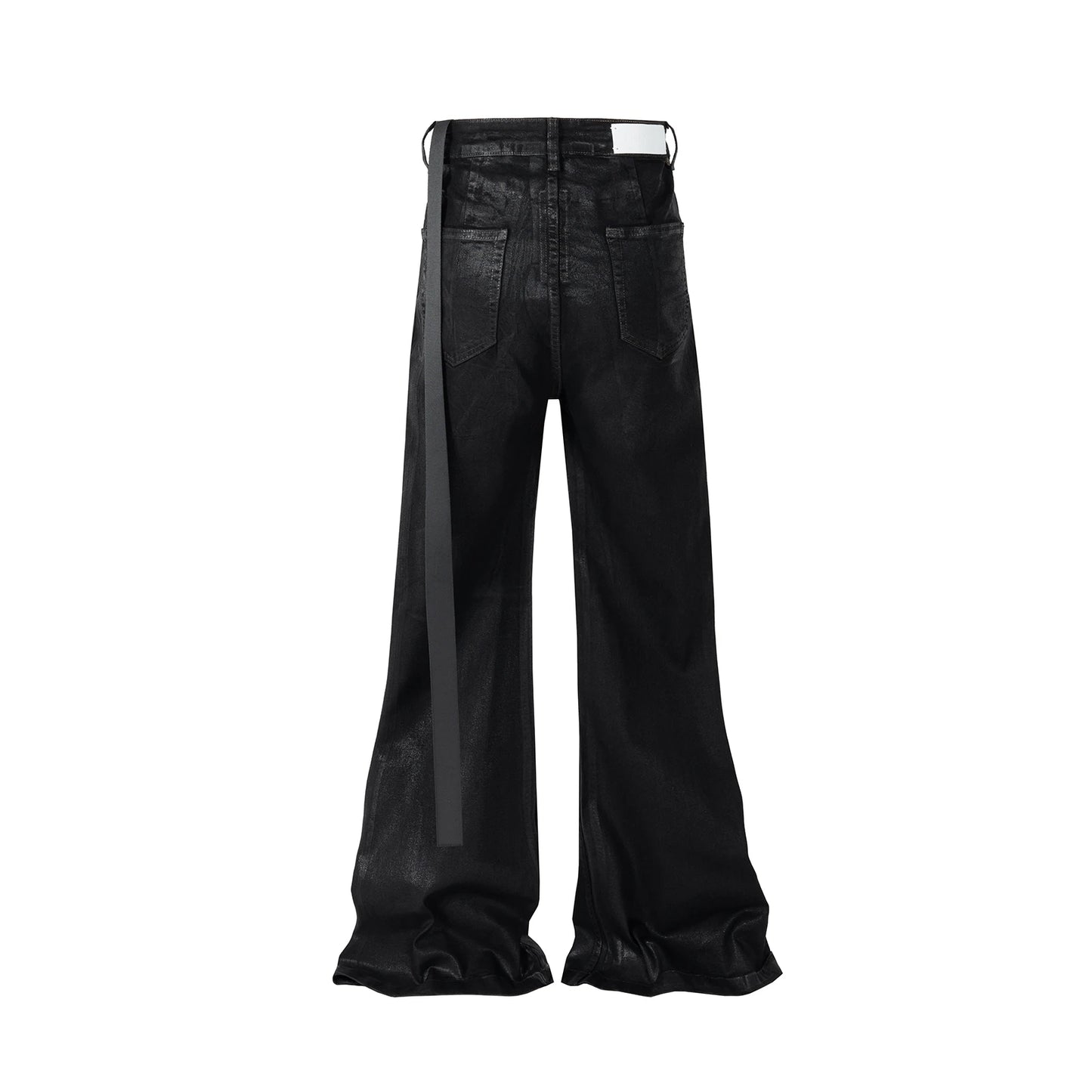 Streetwear Schwarze Stretch-Jeans aus Wachsleder für Herren Ropa Hombre Baggy Y2k Schlaghose Übergroße gerade Jeanshose