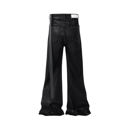 Jean extensible en cuir ciré noir streetwear pour homme Ropa Hombre Baggy Y2k Flare Pants Pantalon en denim droit surdimensionné