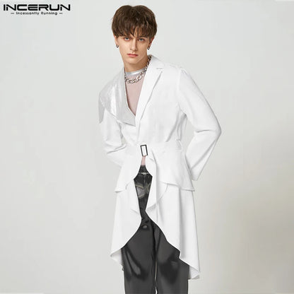 INCERUN Tops 2023 American Style Handsome Men Fashion Flash Splicing Swallowtail Blazer Casual Party Male Long Sleeve Suit S-5XL