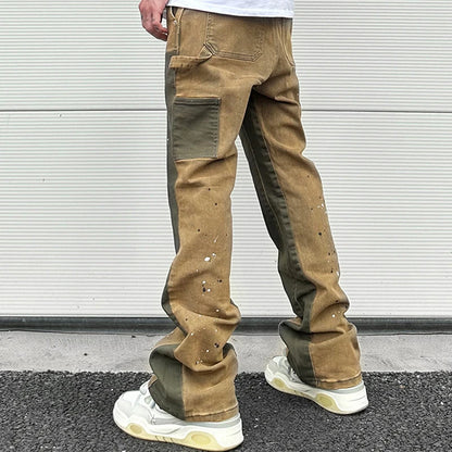 Splash Ink Painted Washed Micro Elastic Denim Logging Pants Herren Patchwork Baggy Y2K Jeans Übergroße lässige Cargohose