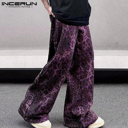 INCERUN 2024 Koreanische Stil Pantalons Mode Männer Leopard Gedruckt Muster Hosen Casual Partywear Männlichen Persönlichkeit Hosen S-5XL