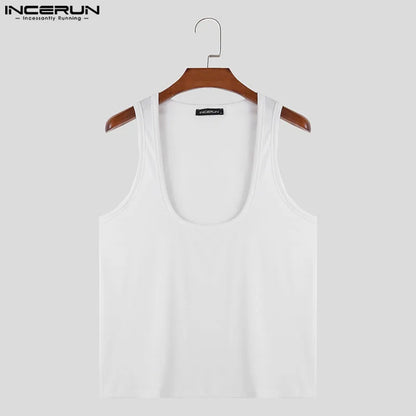 Lässige Oberteile im schlichten Stil INCERUN Herren Unterhemden mit U-Form und fester elastischer Unterseite, ärmellose All-Match-Tanktops für Herren in der Streetwear S-5XL