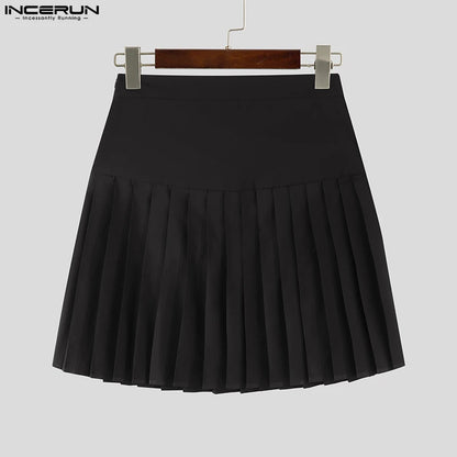 INCERUN 2023 American Style Men's Pleated Solid Half Skirts Shorts Casual Streetwear Hot Selling Male Loose Skirts Shorts S-5XL