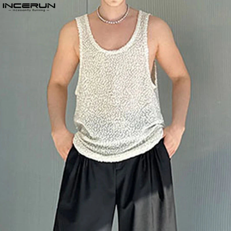 Sexy Stylish Style Tops INCERUN New Mens Texture U-shaped Collar Vests Summer Casual Simple Male Sleeveless Tank Tops S-5XL 2024