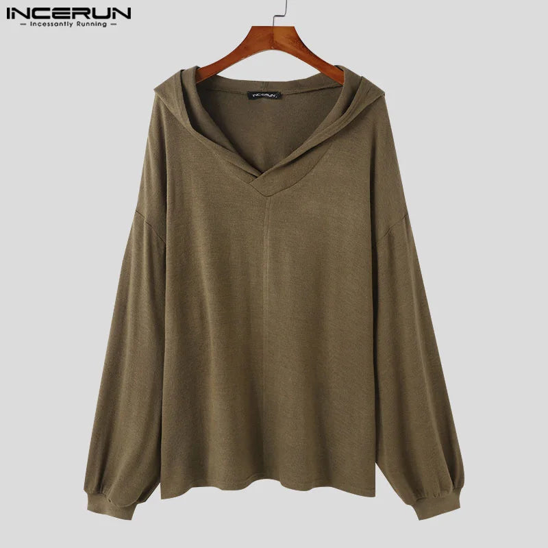 Fashion Well Fitting Tops INCERUN New Men's Knitted Hooded Sweater Autumn Streetwear Male Solid Long Sleeved Pullover S-5XL 2024