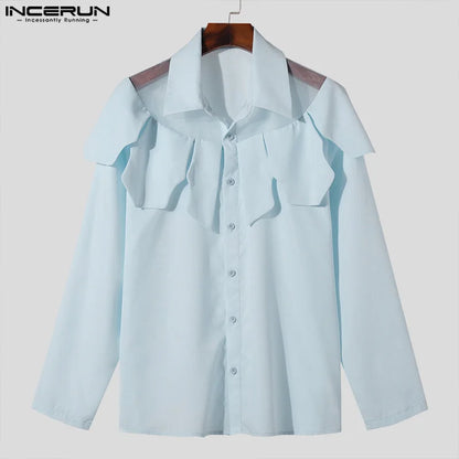 INCERUN Tops 2024 Amerikanischer Stil Herren Mesh Splicing Multi Piece Style Shirts Lässig Modische Langarmbluse für Männer S-5XL