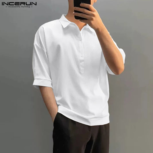 Casual Simple Style Tops INCERUN Handsome Men's All-match Shirts Fashion Well Fitting Male Lapel Short-sleeved Blouse S-5XL 2024