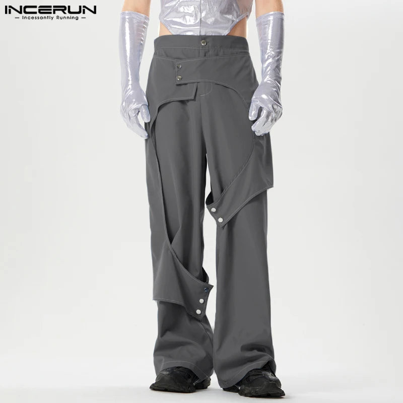 INCERUN 2024 American Style Mens Trousers Deconstructive Design Pants Casual Streetwear All-match Solid Wide Leg Pantalons S-5XL