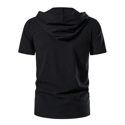 New Men's V-neck shirt Summer Men's Short-Sleeved T-shirt Cotton and Linen Led Casual Men's T-shirt Shirt Male Breathable Shirt