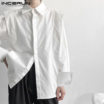 INCERUN Tops 2023 Korean Style Men's Blouse Solid Color Comfortable Stylish Male Casual Streetwear All-match Simple Shirts S-5XL