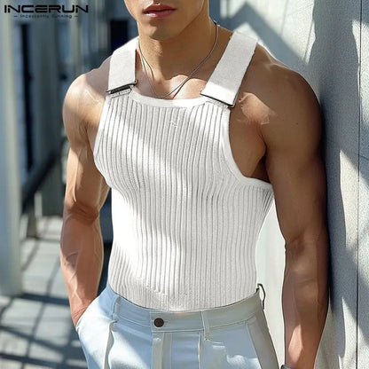 INCERUN Tops 2024 Korean Style Men Knitted Pit Strap Vests Summer Casual Streetwear Male Solid Simple Sleeveless Tank Tops S-5XL