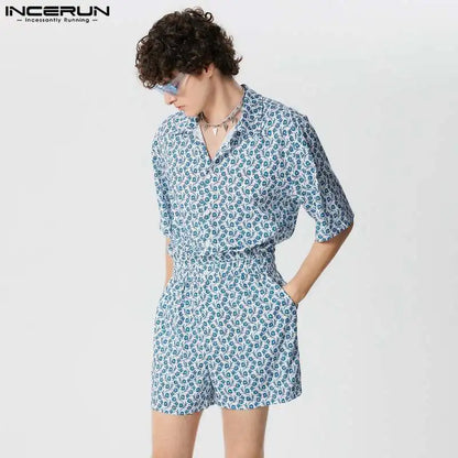 INCERUN 2024 American Style Shorts Handsome Men's Casual Streetwear Print Shorts Summer Male Hot Sale Short Sleeved Shorts S-5XL