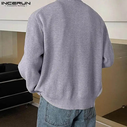 Handsome Well Fitting Tops INCERUN Men Knitted Sweater Casual Street Autumn Winter Male Solid Long Sleeve Cardigan Sweater S-5XL