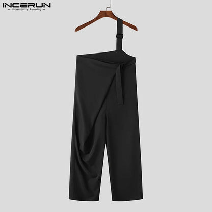 INCERUN 2024 American Style New Men's Jumpsuits Solid Straight Tube Loose All-match Rompers Casual Clubwear Male Overalls S-5XL