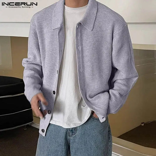 Handsome Well Fitting Tops INCERUN Men Knitted Sweater Casual Street Autumn Winter Male Solid Long Sleeve Cardigan Sweater S-5XL