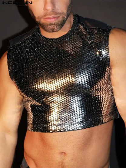 Sexy Mode Neue Männer Weste Ärmellose Lose Bequeme Tank Tops Stilvolle Männliche Party Nachtclub Stil Crop INCERUN Tops 2023