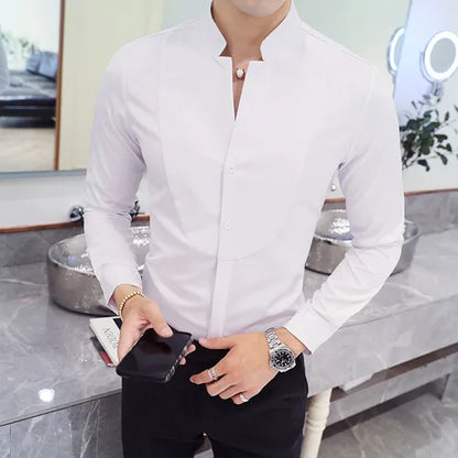 2024 Frühling 3 Farbe Stehkragen Hemd Hohe Qualität Männer Langarm Slim Fit Casual Shirt Schwarz Weiß Rot Business Kleid Shirts