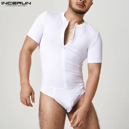 Combinaison élégante à manches courtes pour hommes, survêtement décontracté, solide, à la mode, sexy, slim, combinaison S-5XL INCERUN 2023