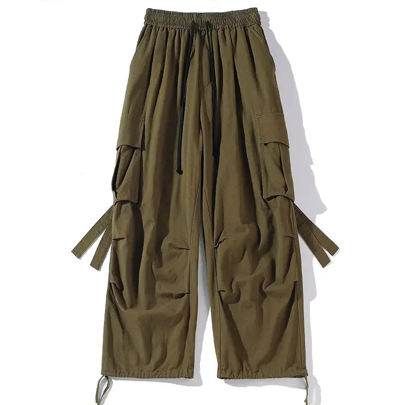 Pantalon cargo noir HOUZHOU pour homme, pantalon cargo surdimensionné, vert, ample, décontracté, japonais, streetwear, hip hop, poche, grande taille