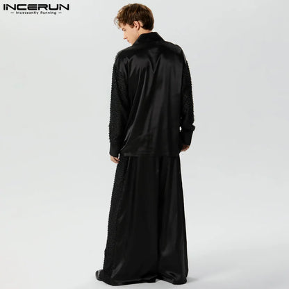 INCERUN 2023 Sexy Mode herren Sets Spitze Perspektive Lose Ärmel Strickjacke Breite Bein Hosen Casual Heißer Verkauf Zwei Stück Sets S-5XL