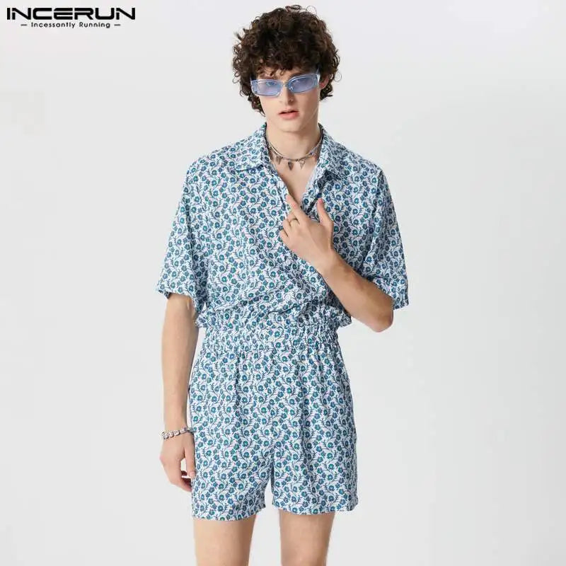 INCERUN 2024 American Style Shorts Handsome Men's Casual Streetwear Print Shorts Summer Male Hot Sale Short Sleeved Shorts S-5XL