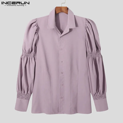 INCERUN Tops 2024 American Style New Men Solid Puff Sleeve Shape Blouse Fashion Party Shows Male Loose Long-sleeved Shirts S-5XL