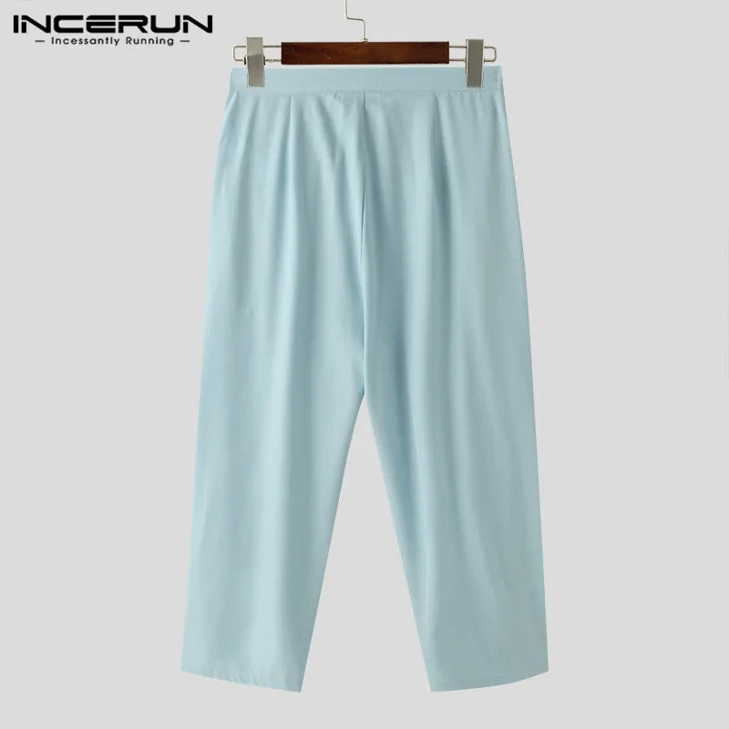 INCERUN 2024 Koreanische Stil Neue Herren Pantalons Plissee Lose Breite Bein Hosen Casual Solide Alle-spiel Bequeme Lange Hosen S-5XL