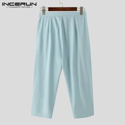 INCERUN 2024 Style coréen nouveaux pantalons pour hommes plissés pantalons amples à jambes larges décontractés solides tout-match pantalons longs confortables S-5XL