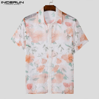 Chemises à imprimé floral pour hommes INCERUN Chemises à manches courtes à revers décontractées pour hommes S-5XL