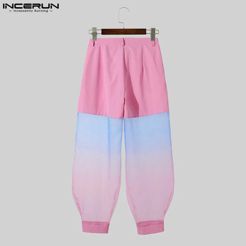 INCERUN 2024 American Style Trousers New Men Fashion Fake Two-piece Tie Dyed Pants Casual Streetwear Personality Pantalons S-5XL