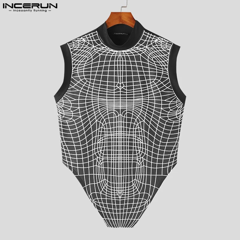 INCERUN Tops 2024 American Style Fashionable New Men Ripple Line Design Vests Casual Fit Patchwork Irregular Hem Tank Tops S-5XL